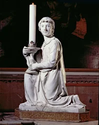 Angelo che tiene una candela (ceramica smaltata)